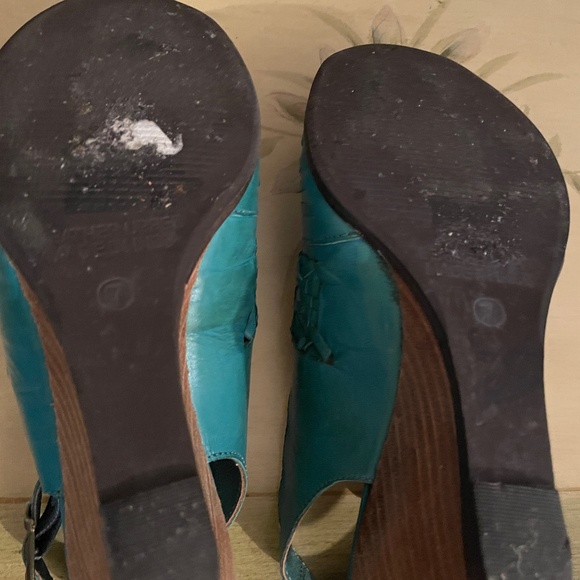 Seychelles Women’s Aqua Teal Open Toe Wedge Sandals Women Leather Sz 7 - Picture 6 of 9